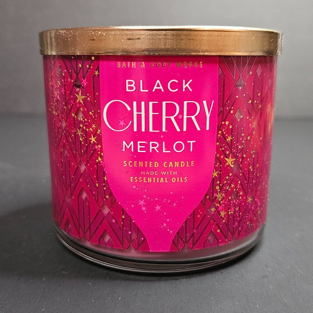 New Bath & Body Works Black Cherry Merlot 3-Wick 14.5 Ounce Candle White Barn